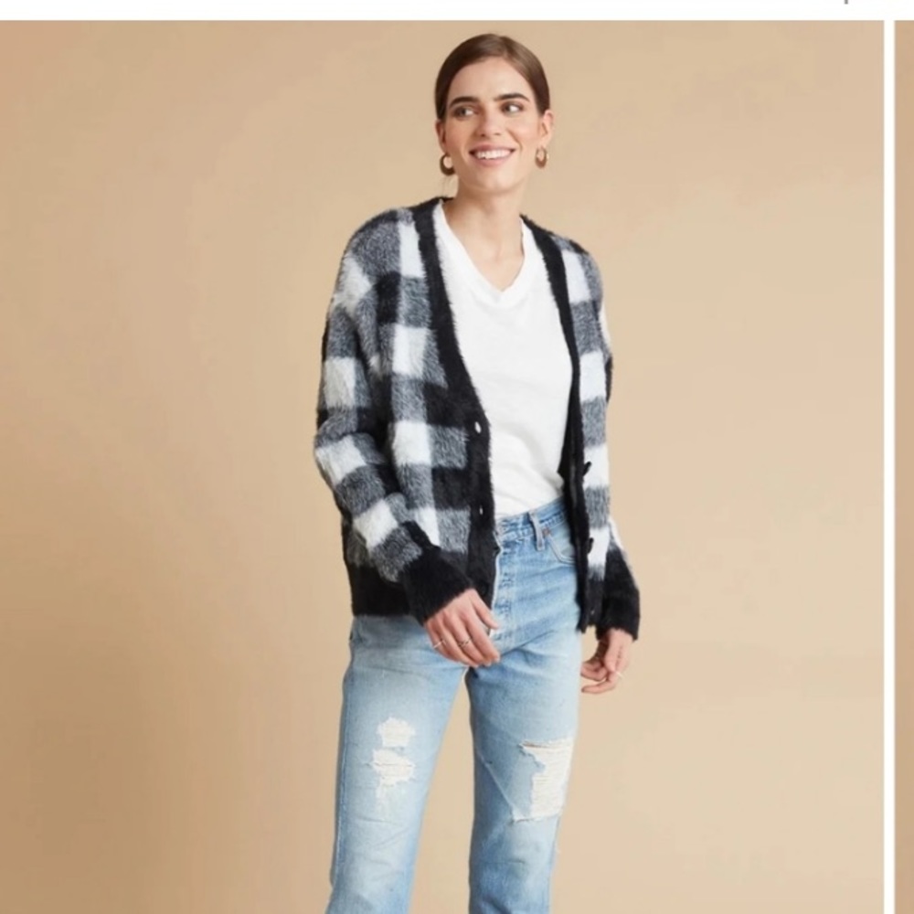 Bella Dahl Black and White  Checkered Super Soft Cardigan